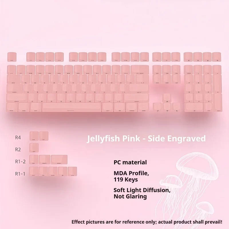 Crystal Transparent Side Engraved Keycap MDA Height Small Full Set 119 Keys PC Material Fully Transparent Pink Ergonomic Cute
Crystal Transparent Side Engraved Keycap MDA Height Small Full Set 119 Keys PC Material Fully Transparent Pink Ergonomic Cute