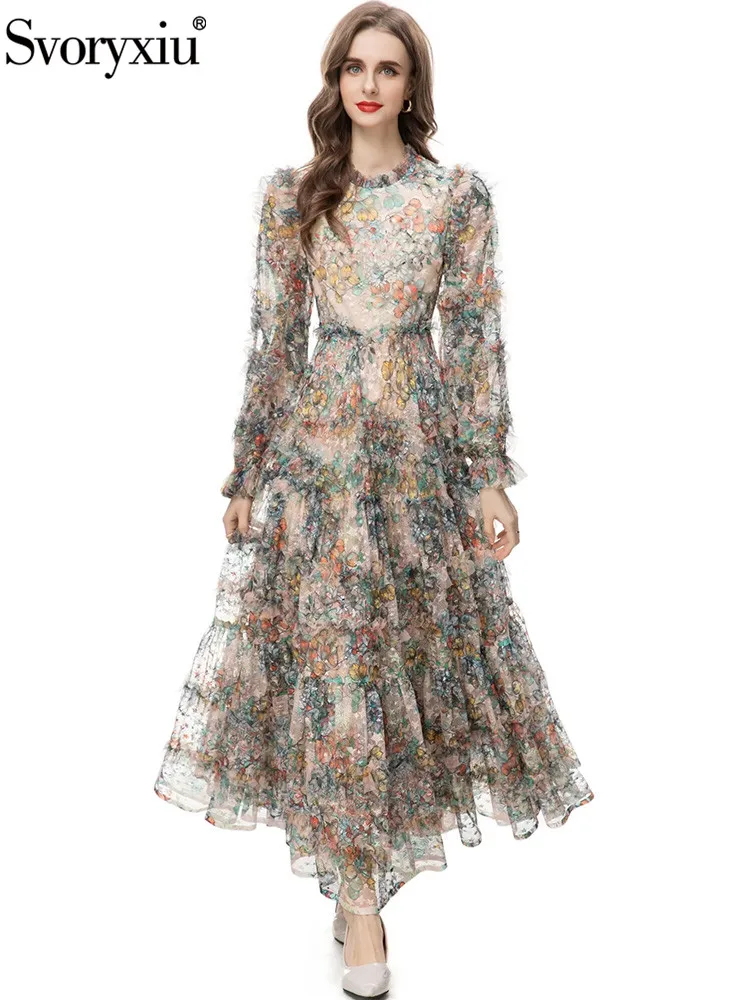 Svoryxiu Fashion Runway Autumn Vintage Elegant Big Swing Dress Women's Flounces Collar High Waist Net Yarn Floral Printing Dress
Svoryxiu Fashion Runway Autumn Vintage Elegant Big Swing Dress Women's Flounces Collar High Waist Net Yarn Floral Printing Dress