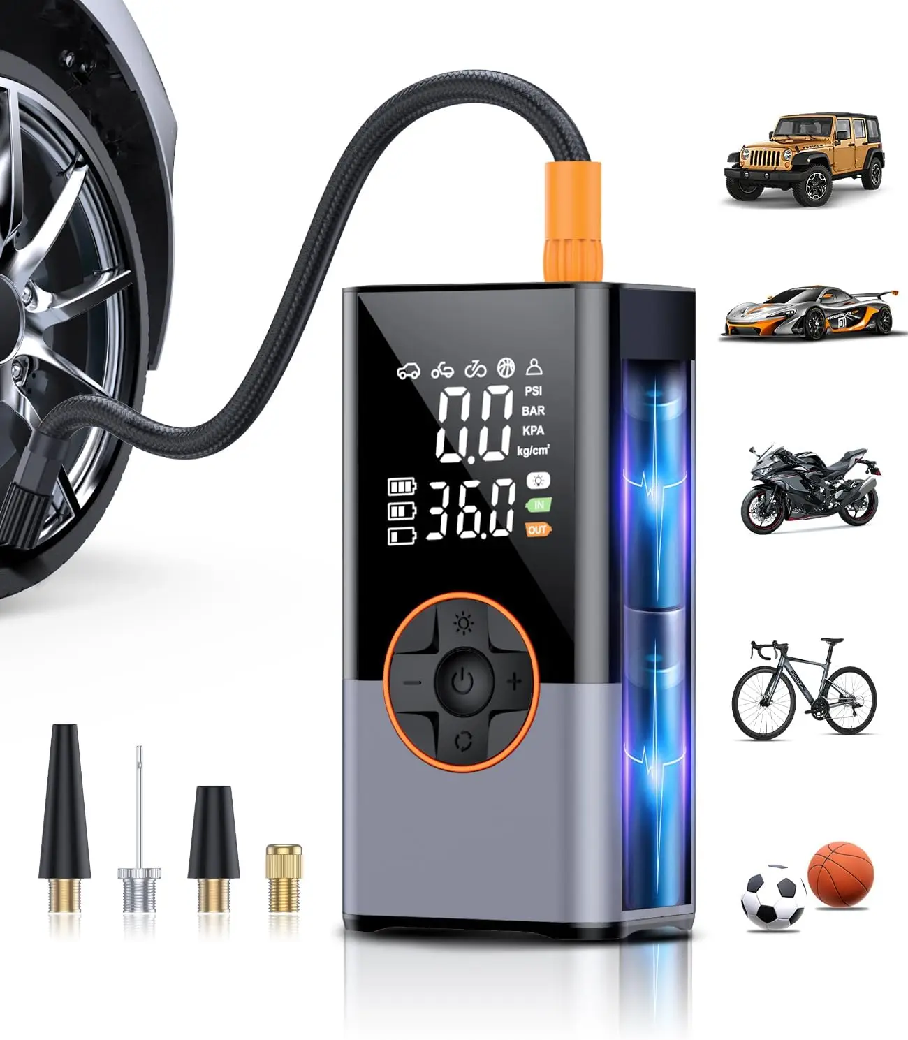 Portable Air Compressor 150 PSI with Digital Gauge, LED Light, Auto Shut-Off for Car Motorcycle Bicycle
Portable Air Compressor 150 PSI with Digital Gauge, LED Light, Auto Shut-Off for Car Motorcycle Bicycle