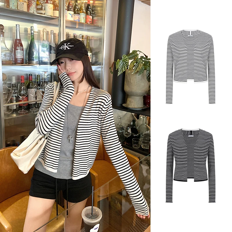 MosesQueen Queen Striped Knitted Open Cardigan Women's Thin Short Outerwear Minimalist Style Regular Sleeve Women's Knitwear
MosesQueen Queen Striped Knitted Open Cardigan Women's Thin Short Outerwear Minimalist Style Regular Sleeve Women's Knitwear