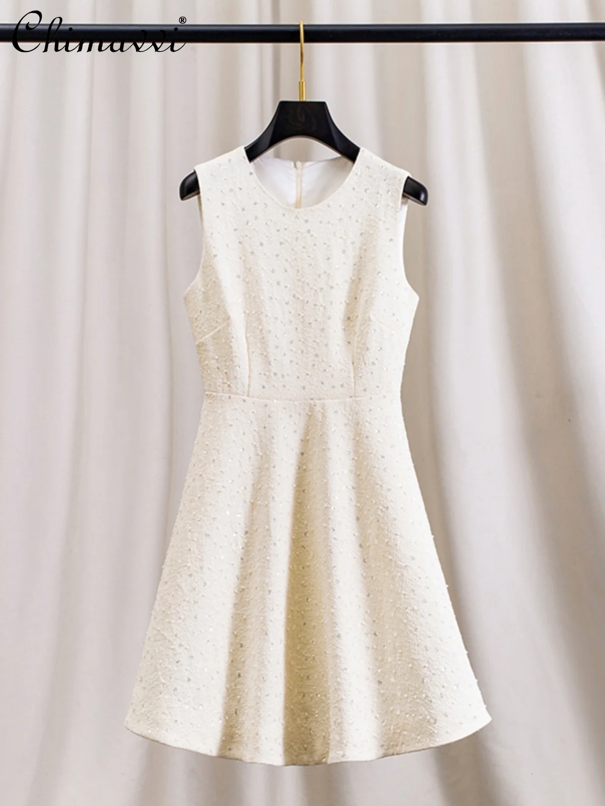 French Socialite White Tank Dress Women Summer Beaded Sequins Sleeveless round-Neck High Waist A-Line Birthday Short Dresses
French Socialite White Tank Dress Women Summer Beaded Sequins Sleeveless round-Neck High Waist A-Line Birthday Short Dresses
