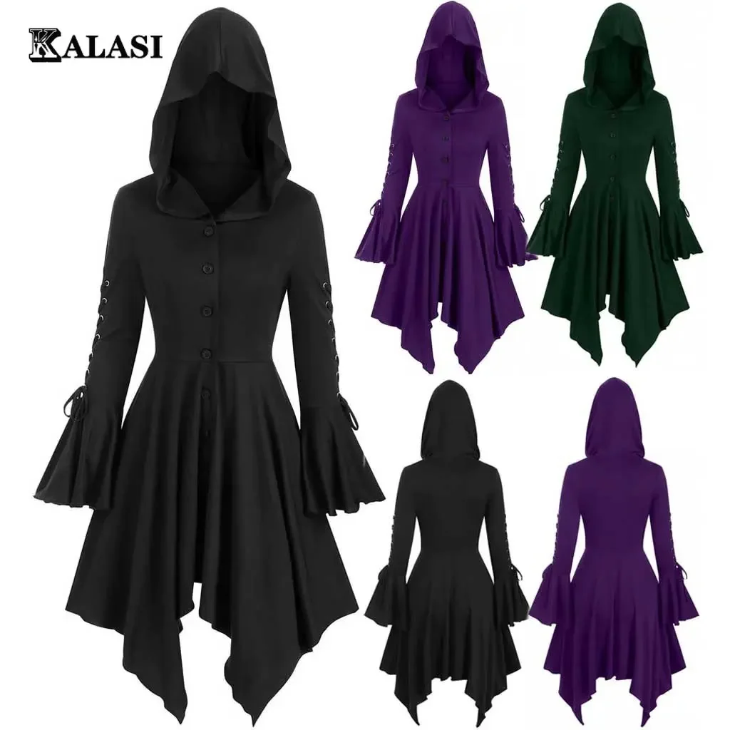 Women Gothic Medieval Hooded Dress Irregular Bandage Sleeve Single Breast Jacket Vintage Pixie Fancy Cloak Elf Costume Outfit
Women Gothic Medieval Hooded Dress Irregular Bandage Sleeve Single Breast Jacket Vintage Pixie Fancy Cloak Elf Costume Outfit