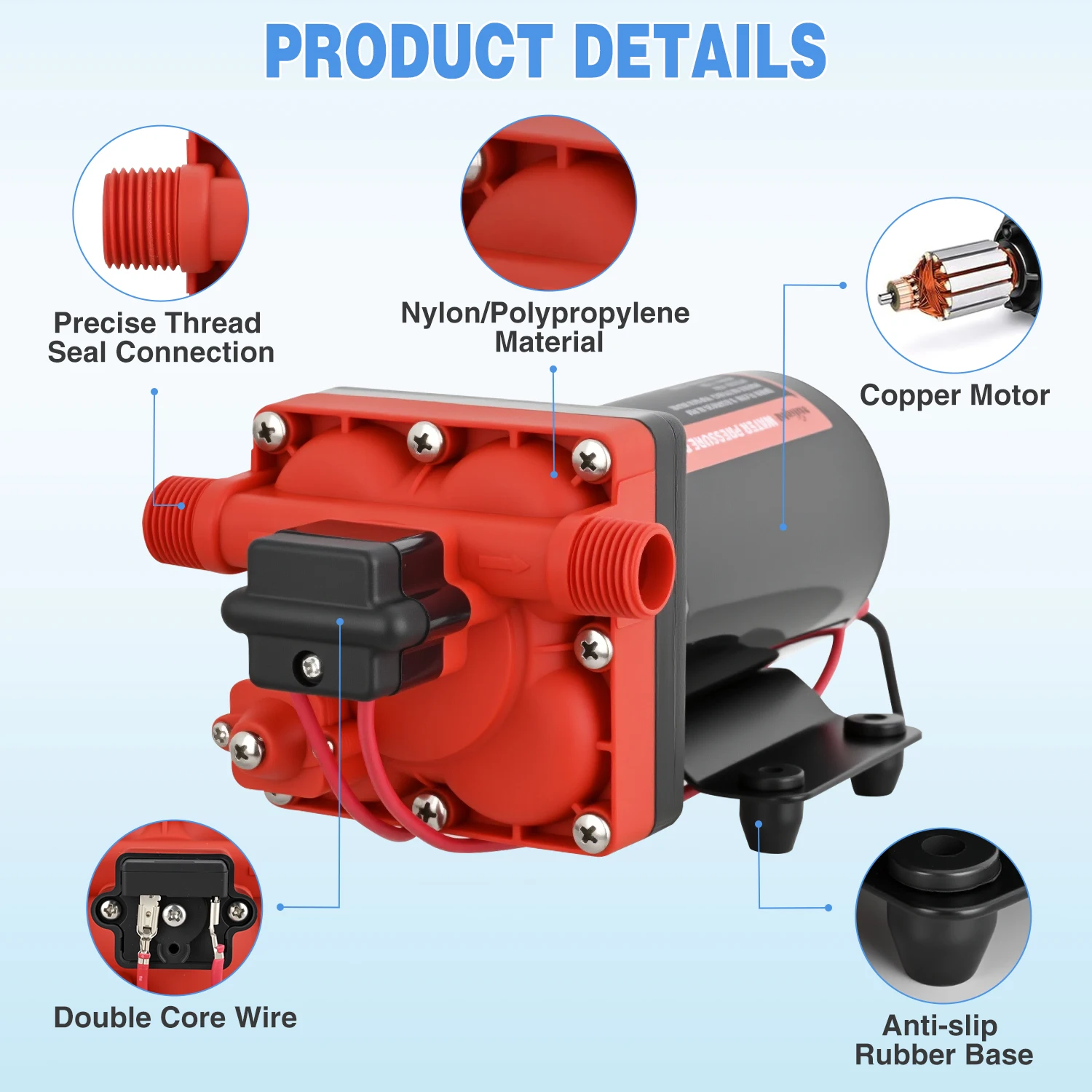 Nilight RV Water Pump 12V Camper Water Pump 5.5 GPM 70 PSI with Pressure Switch & Strainer Heavy Duty Diaphragm Pump Self-Priming Low Noise for RV Camper Marine Yacht Caravan Trailer, Fresh Water Transfer Pump for Motorhome Boat Caravan Outdoor System
Nilight RV Water Pump 12V Camper Water Pump 5.5 GPM 70 PSI with Pressure Switch & Strainer Heavy Duty Diaphragm Pump Self-Priming Low Noise for RV Camper Marine Yacht Caravan Trailer, Fresh Water Transfer Pump for Motorhome Boat Caravan Outdoor System