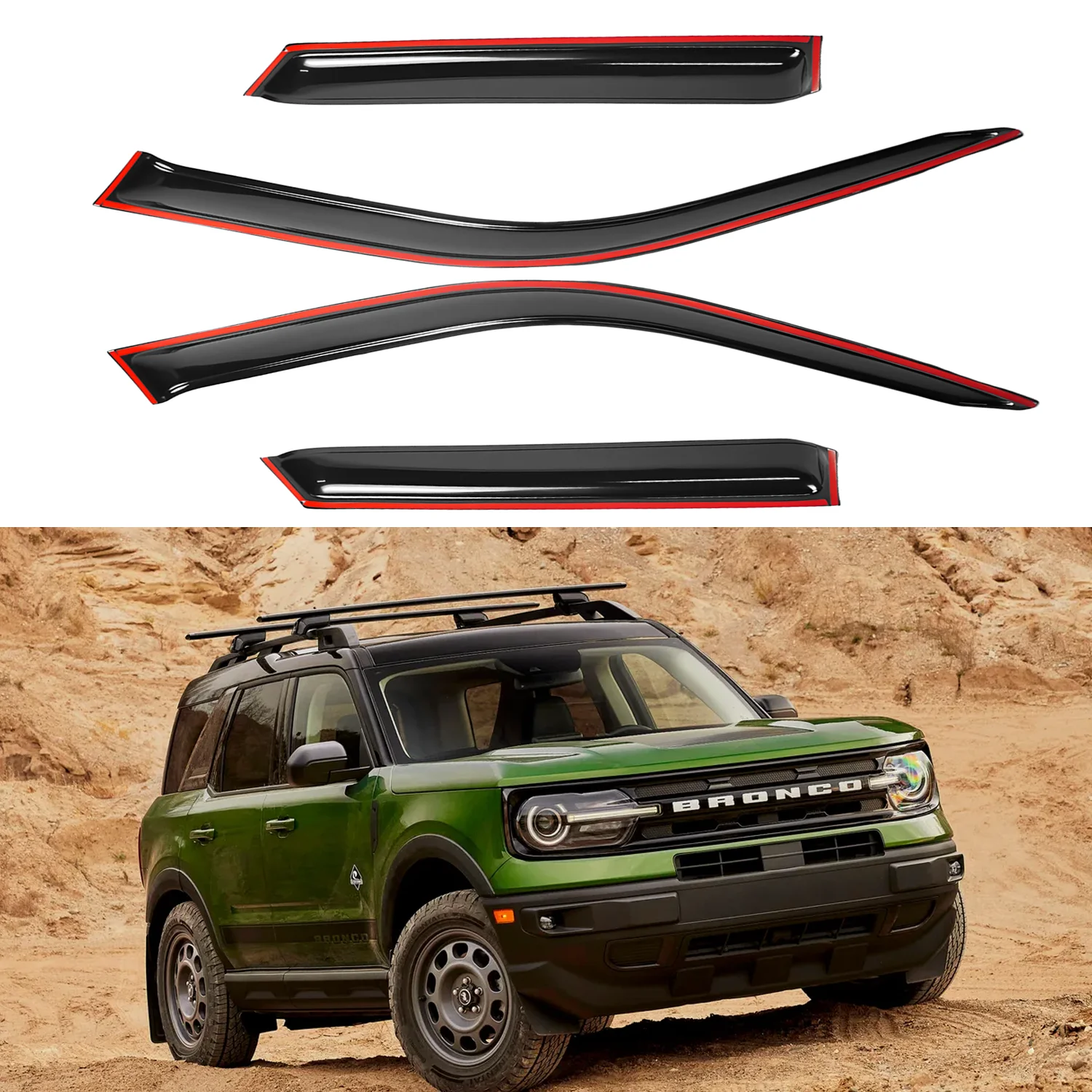 For Ford Bronco Sport 2021-2024 Tinted External Wind Deflectors 4pcs Set Window Visor Sun Rain Vent Guards No Drip Rail 1.5MM thickness
For Ford Bronco Sport 2021-2024 Tinted External Wind Deflectors 4pcs Set Window Visor Sun Rain Vent Guards No Drip Rail 1.5MM thickness