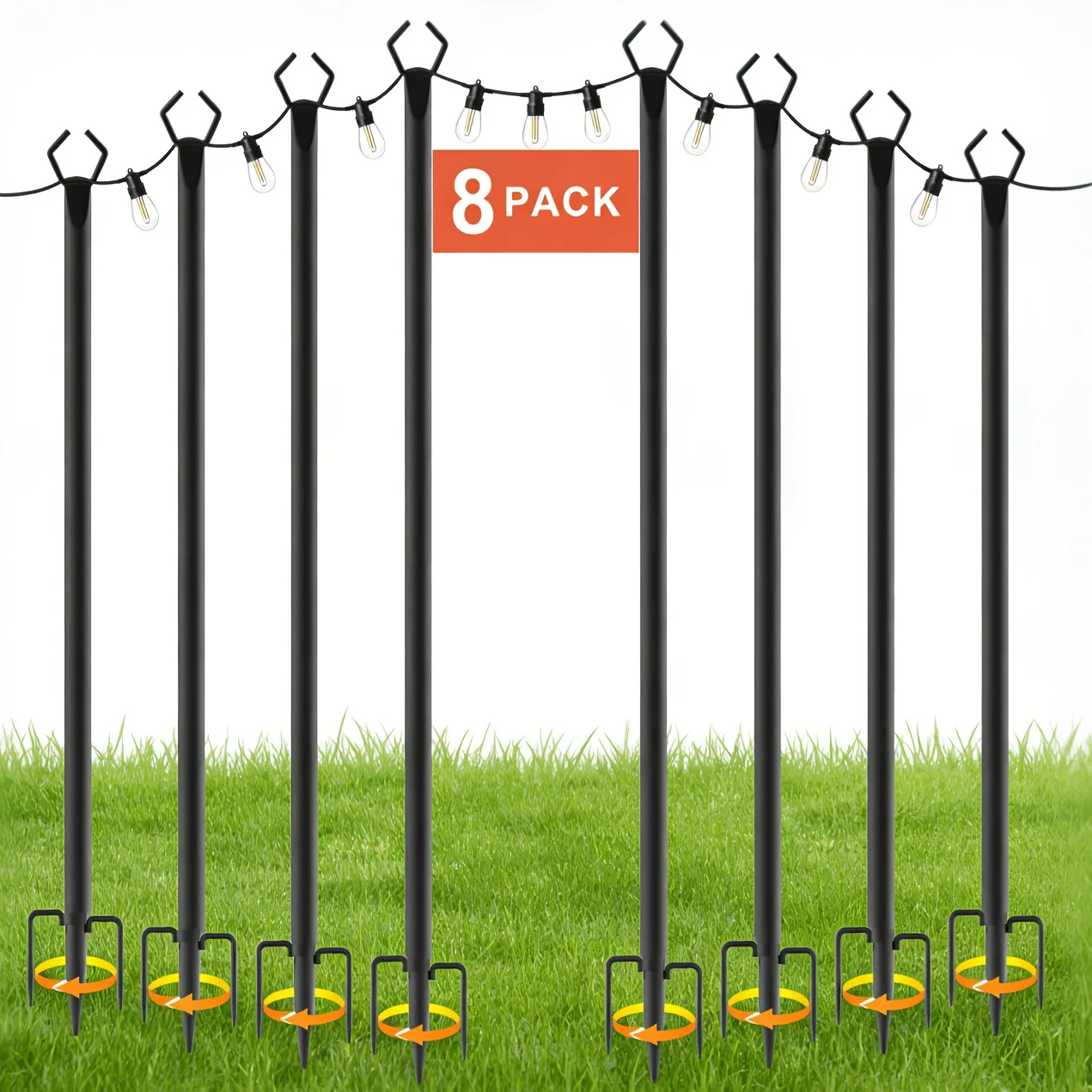 8 Pack 11.1FT String Light Poles for Outside, Heavy Duty Metal Outdoor Light Stakes with Prong Fork Base, Fits Most String Lights, Patio Light Pole for Garden, Backyard, Patio, Wedding, Party, Holiday Decorations
8 Pack 11.1FT String Light Poles for Outside, Heavy Duty Metal Outdoor Light Stakes with Prong Fork Base, Fits Most String Lights, Patio Light Pole for Garden, Backyard, Patio, Wedding, Party, Holiday Decorations