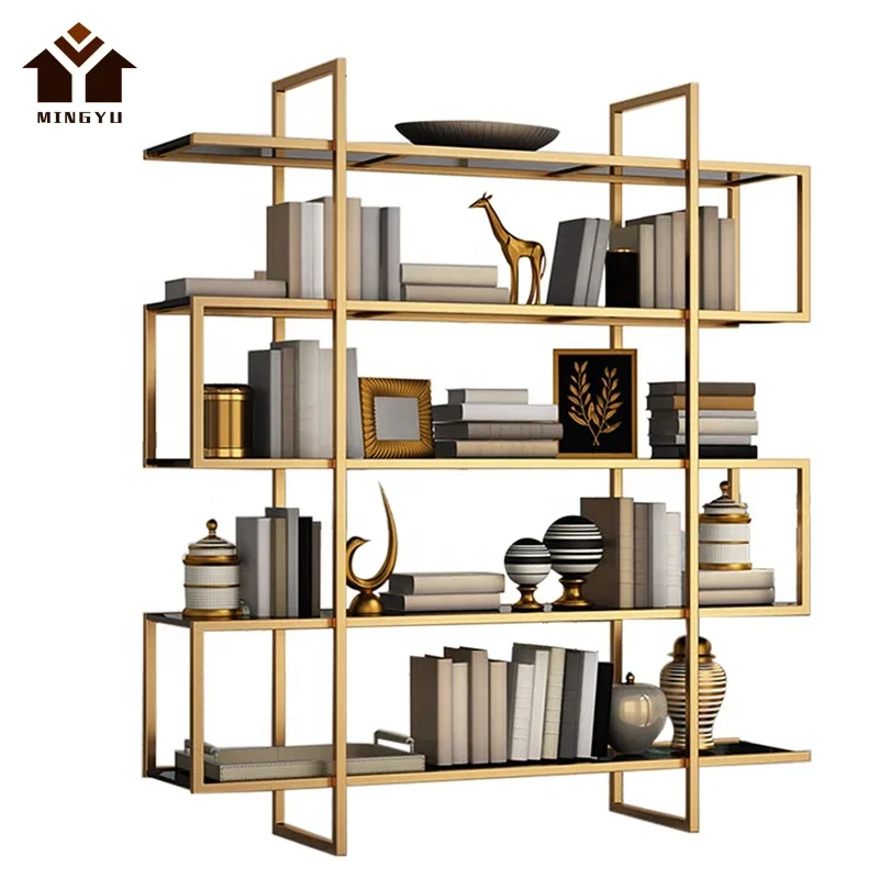 Modern Design Display Shelves Gold Color Stainless Steel Glass Shelves Home Reading Room Storage Rack
Modern Design Display Shelves Gold Color Stainless Steel Glass Shelves Home Reading Room Storage Rack
