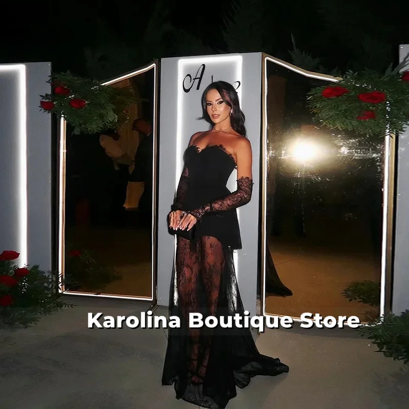 Black Evening Dresses Lace Appliques Swetheart Wedding Guest Dresses Classy Backless Long Robes De Soirée Customized
Black Evening Dresses Lace Appliques Swetheart Wedding Guest Dresses Classy Backless Long Robes De Soirée Customized