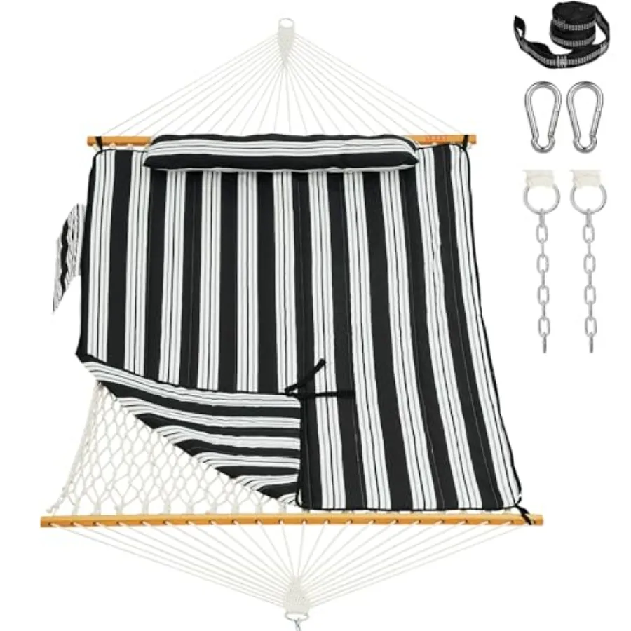 Outdoor patio rope hammock with cushion, wooden spreader bar, carabiners, tree straps, and chains durable natural fiber, beige,
Outdoor patio rope hammock with cushion, wooden spreader bar, carabiners, tree straps, and chains durable natural fiber, beige,