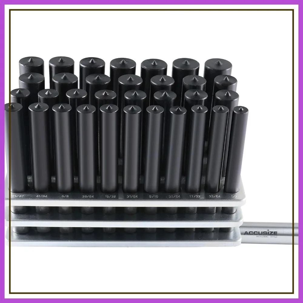 33pc Transfer Punch Set, 1/2" to 1" by 64ths, 4-7/8" Long
33pc Transfer Punch Set, 1/2" to 1" by 64ths, 4-7/8" Long
