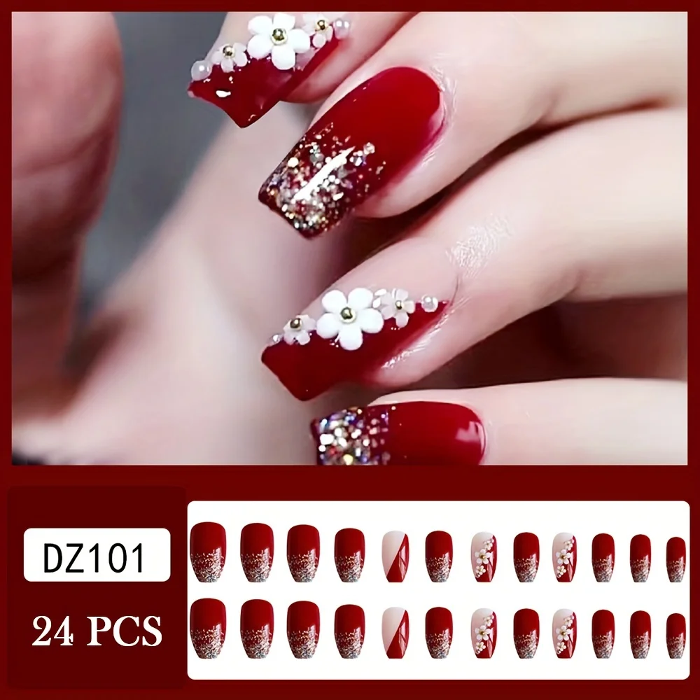 3D Camellia Fake Nail Set, Press-On Artificial Nails With Glitter Accents, Floral Nail Art, Easy Application Manicure Kit
3D Camellia Fake Nail Set, Press-On Artificial Nails With Glitter Accents, Floral Nail Art, Easy Application Manicure Kit