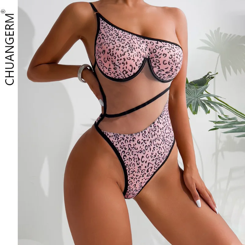 CHAUNGERM New Fashion Leopard Sexy Bodysuit Diagonal Collar Sleeveless Sheath Women Sensual Sheer Mesh Shapewear Erotic Playsuit
CHAUNGERM New Fashion Leopard Sexy Bodysuit Diagonal Collar Sleeveless Sheath Women Sensual Sheer Mesh Shapewear Erotic Playsuit