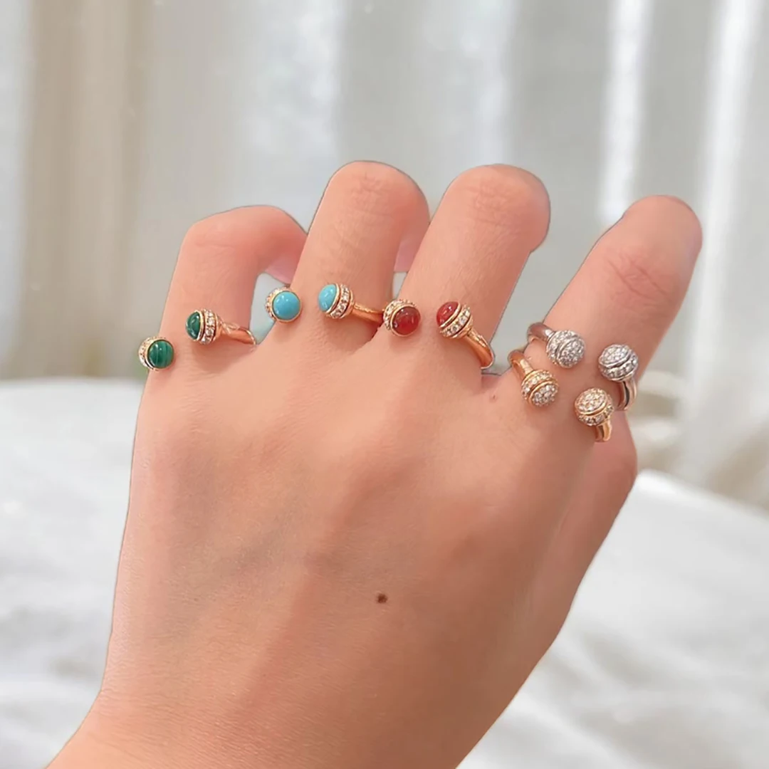 Thick plated 18K rose gold rotatable open ring with natural agate
Thick plated 18K rose gold rotatable open ring with natural agate
