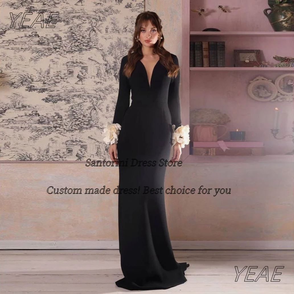 Santorini Black Dresses for Formal Occasions V Neck Long Sleeves Evening Dress with Flowers Prom Party Special Gowns
Santorini Black Dresses for Formal Occasions V Neck Long Sleeves Evening Dress with Flowers Prom Party Special Gowns