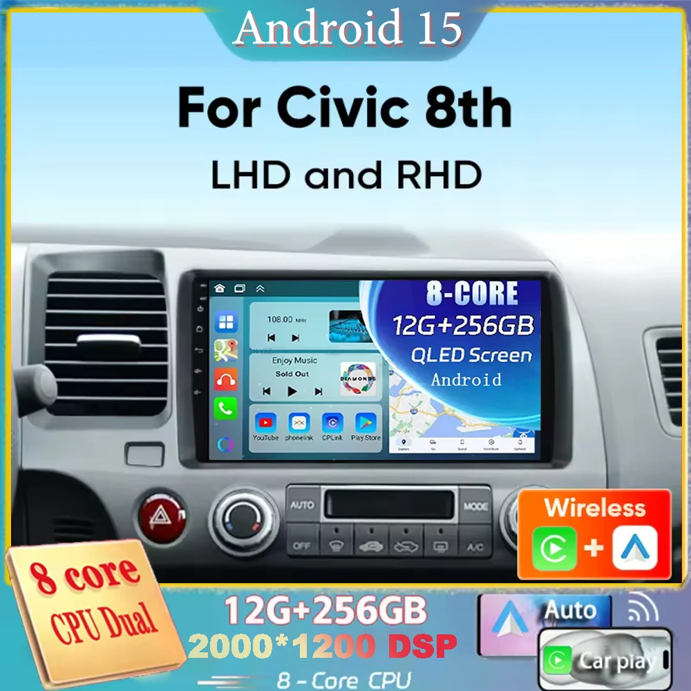 For Honda Civic 8th 2005 2006 2007 2008 2009 2010 2011 Android 15 Navigation Car Radio Multimedia Player Stereo Carplay Auto 2K
For Honda Civic 8th 2005 2006 2007 2008 2009 2010 2011 Android 15 Navigation Car Radio Multimedia Player Stereo Carplay Auto 2K