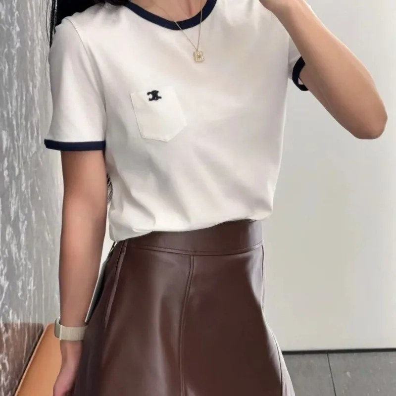 Slim Fit Women Embroidered Round Neck Short Sleeve T Shirt With Pocket Decoration Casual Top
Slim Fit Women Embroidered Round Neck Short Sleeve T Shirt With Pocket Decoration Casual Top