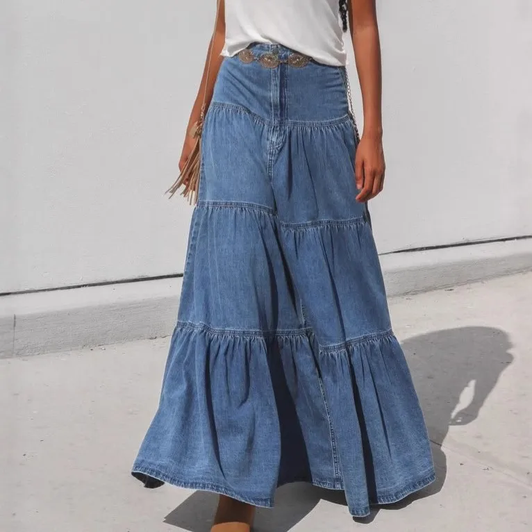 Women's Summer Skirt Cotton A Line Blue Denim Skirt High Waist Distressed Patchwork Jeans Skirt Midi Tiered Ruffled Hem Mini
Women's Summer Skirt Cotton A Line Blue Denim Skirt High Waist Distressed Patchwork Jeans Skirt Midi Tiered Ruffled Hem Mini