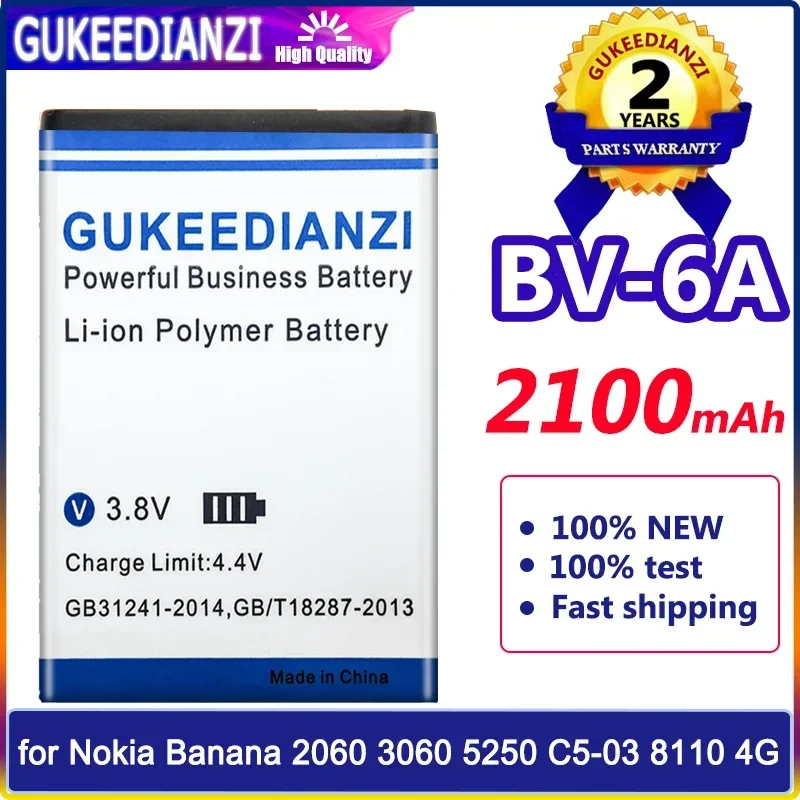 Rechargeable Mobile Phone Batteries 2100mAh BV-6A BV 6A BV6A For Nokia Banana 2060 3060 5250 C5-03 8110 4G Portable Battery
Rechargeable Mobile Phone Batteries 2100mAh BV-6A BV 6A BV6A For Nokia Banana 2060 3060 5250 C5-03 8110 4G Portable Battery