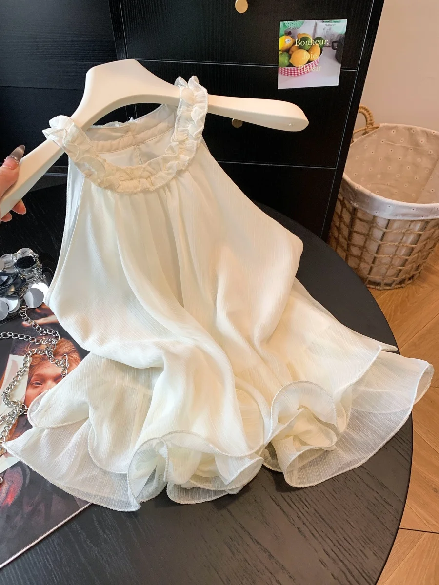 White 3D Flower Necklace Vest Shirt Women Summer New Style round Neck Sleeveless Chiffon Top Lace Trim Shoulder Bared Thin Model
White 3D Flower Necklace Vest Shirt Women Summer New Style round Neck Sleeveless Chiffon Top Lace Trim Shoulder Bared Thin Model