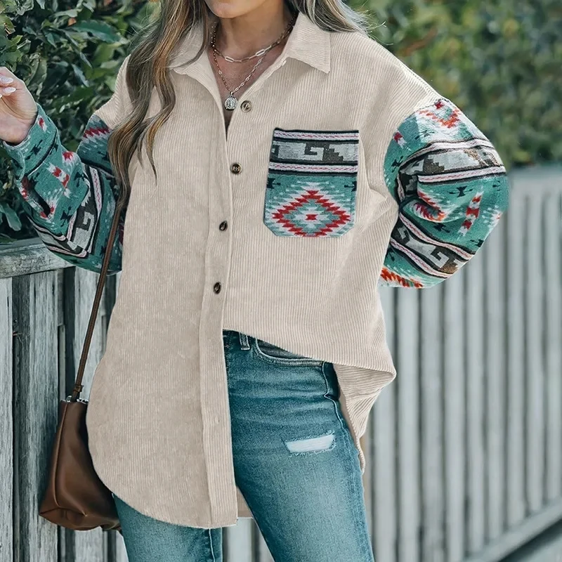 Women's New Autumn/winter Corduroy Spell Color Thin Shirt Coat with Pockets Ethnic Style Patchwork Single Breasted Lapel Coat,
Women's New Autumn/winter Corduroy Spell Color Thin Shirt Coat with Pockets Ethnic Style Patchwork Single Breasted Lapel Coat,