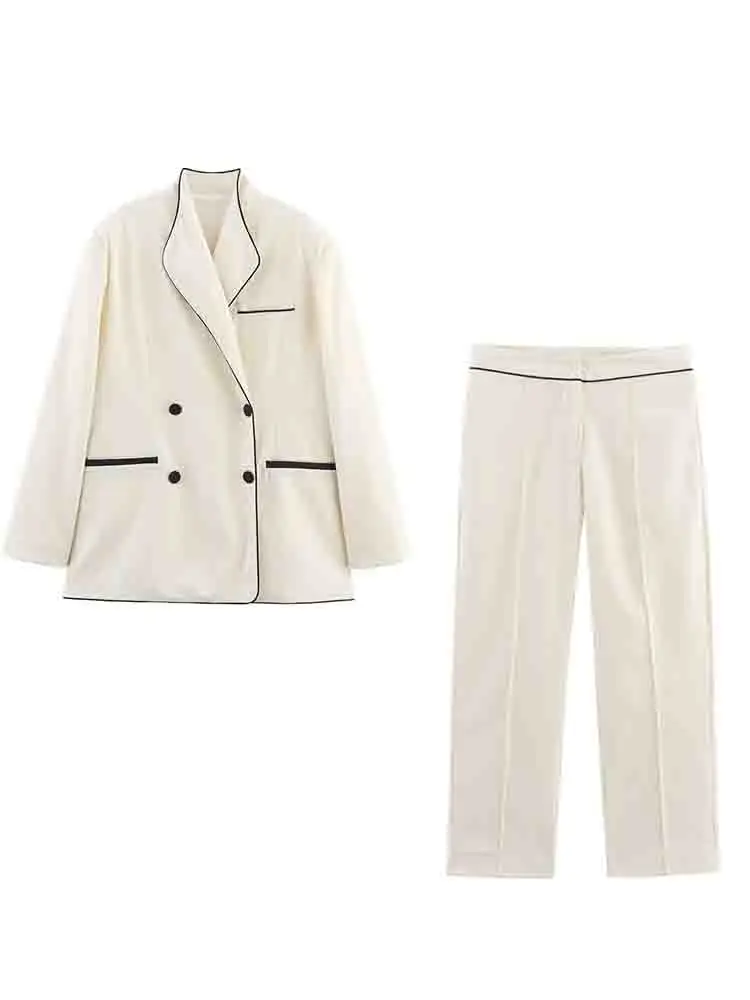 European style new women's fashion versatile temperament contrast color trim suit jacket mid-waist trousers suit
European style new women's fashion versatile temperament contrast color trim suit jacket mid-waist trousers suit
