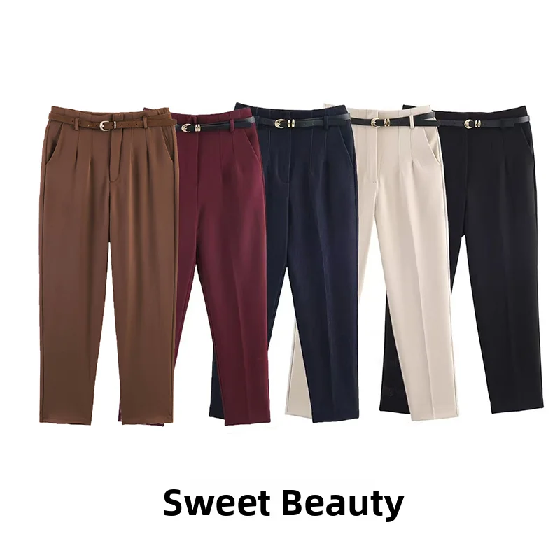 High Waist Straight Leg Pants Fashionable Women's Style Nine Points Belted Versatile Elegance Suit Pants for Ladies
High Waist Straight Leg Pants Fashionable Women's Style Nine Points Belted Versatile Elegance Suit Pants for Ladies