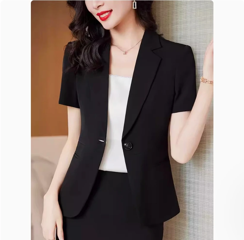 Черный женский пиджак с короткими рукавами, новый летний тонкий женский костюм, профессиональная темпераментная рабочая одежда 
Черный женский пиджак с короткими рукавами, новый летний тонкий женский костюм, профессиональная темпераментная рабочая одежда