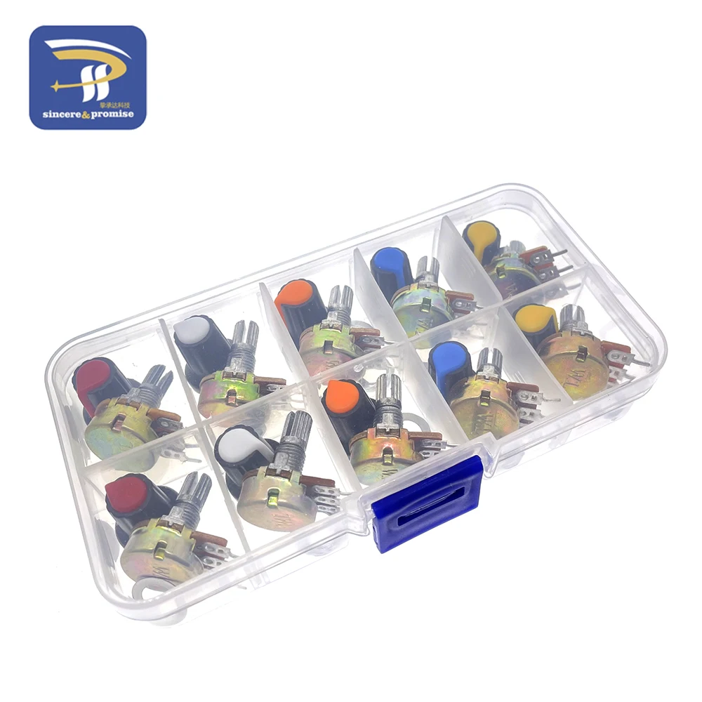 WH148 Potentiometer Kit B1K 2K 5K 10K 20K 50K 100K 250K 500K 1M 15mm Linear Taper Rotary Resistor Set 3pin With Cap
WH148 Potentiometer Kit B1K 2K 5K 10K 20K 50K 100K 250K 500K 1M 15mm Linear Taper Rotary Resistor Set 3pin With Cap
