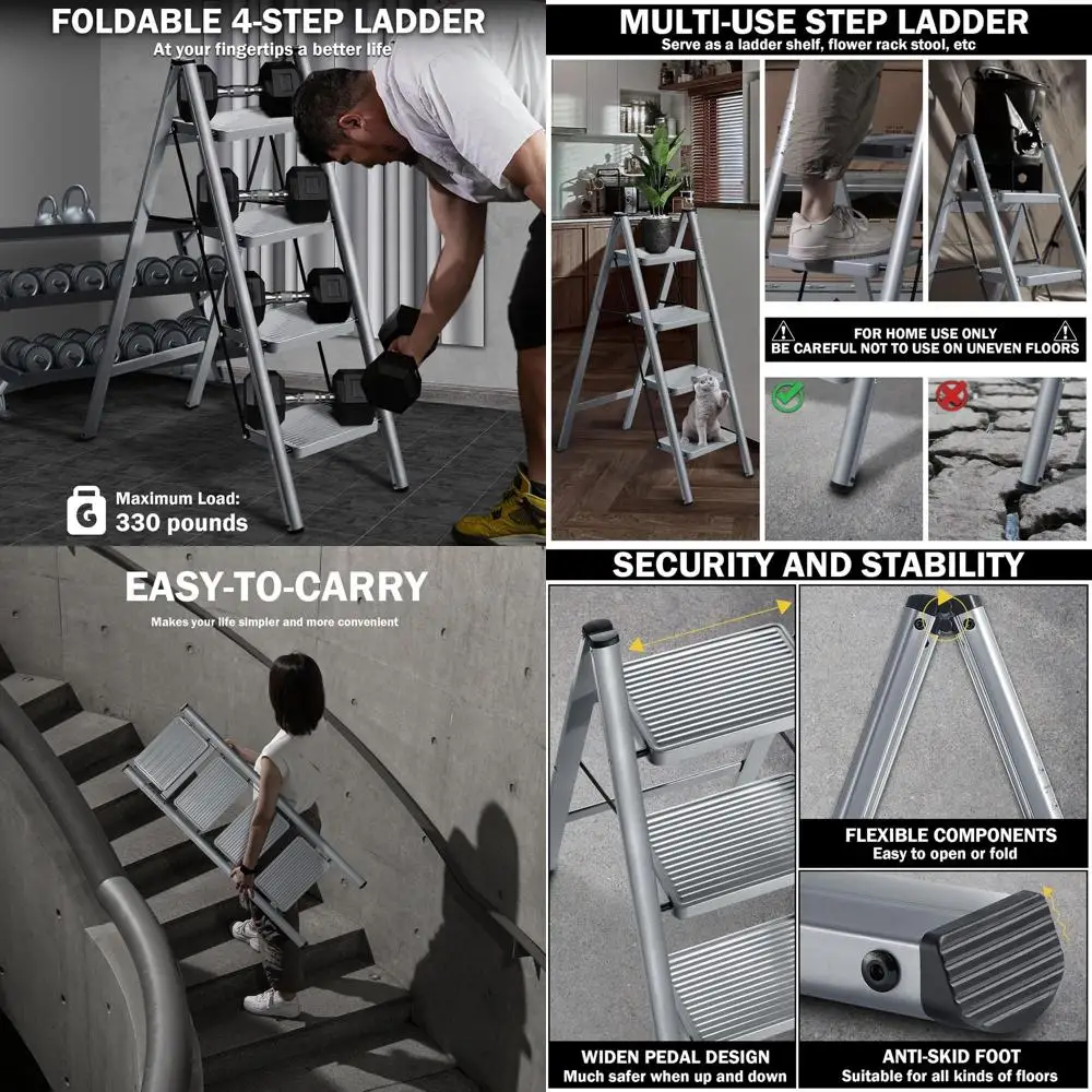 Портативная складная 4-ступенчатая лестница с противоскользящими ступенями, грузоподъемность 150 кг, стальная лестница для кухни и дома
Портативная складная 4-ступенчатая лестница с противоскользящими ступенями, грузоподъемность 150 кг, стальная лестница для кухни и дома