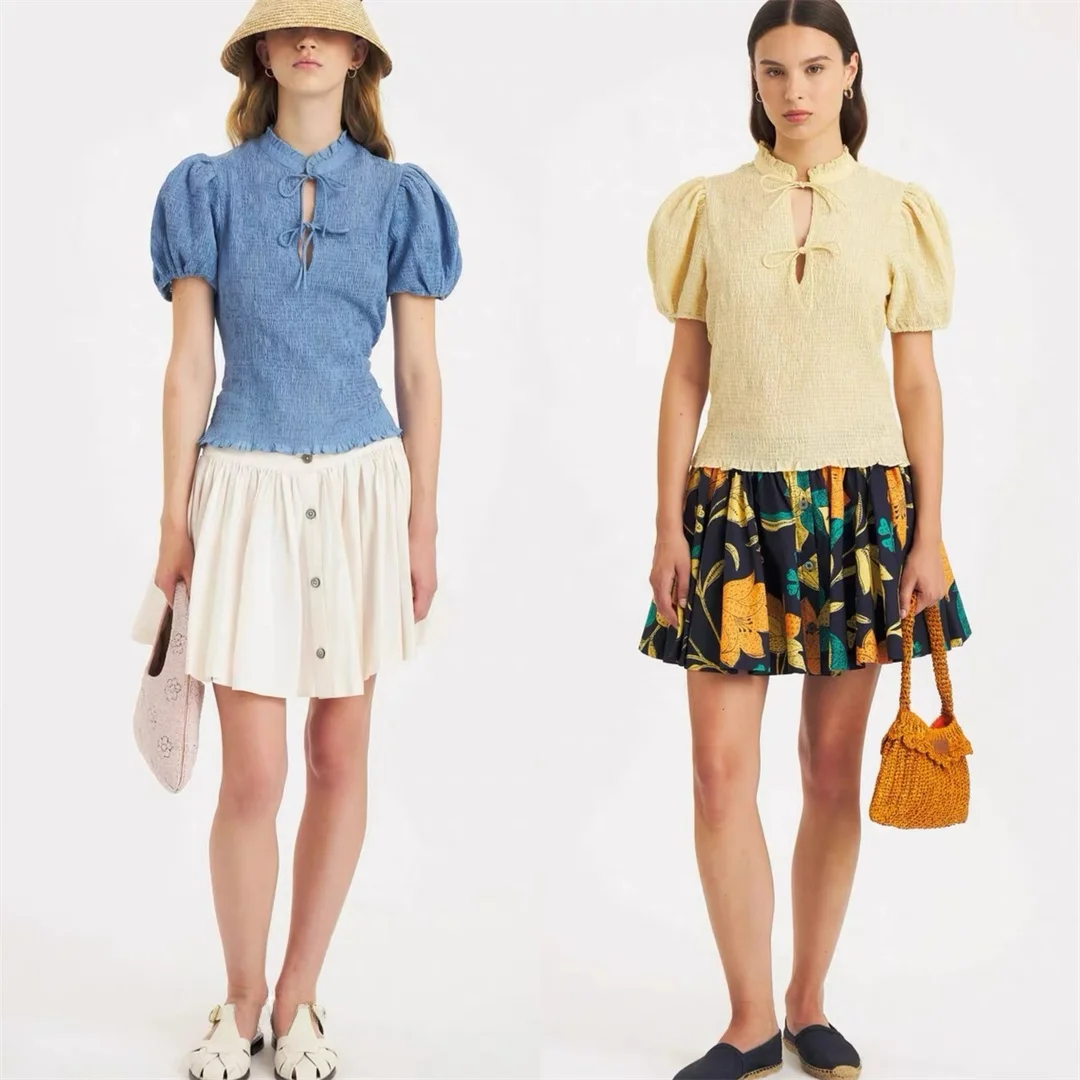 Paris Antik Short Shirt French Style Pleated Bowtie Cotton Bubble Sleeve Women's Breathable Skin-friendly Deformable Pure Color
Paris Antik Short Shirt French Style Pleated Bowtie Cotton Bubble Sleeve Women's Breathable Skin-friendly Deformable Pure Color