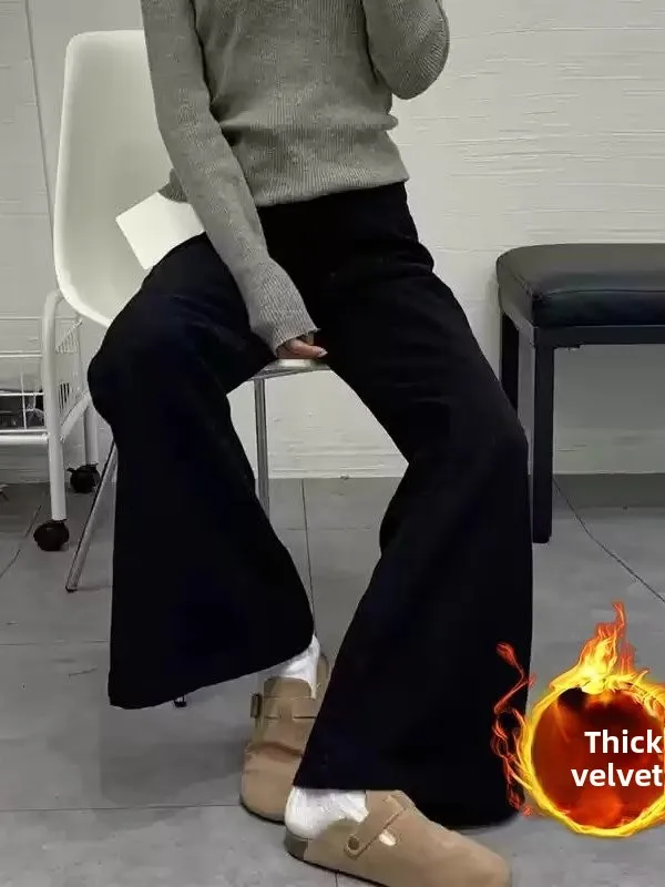 Fleece Lined Thickened Black Micro Flared Denim Jeans Women's High Waist Drapey Wide Leg Long Pants Autumn Winter plus Size
Fleece Lined Thickened Black Micro Flared Denim Jeans Women's High Waist Drapey Wide Leg Long Pants Autumn Winter plus Size