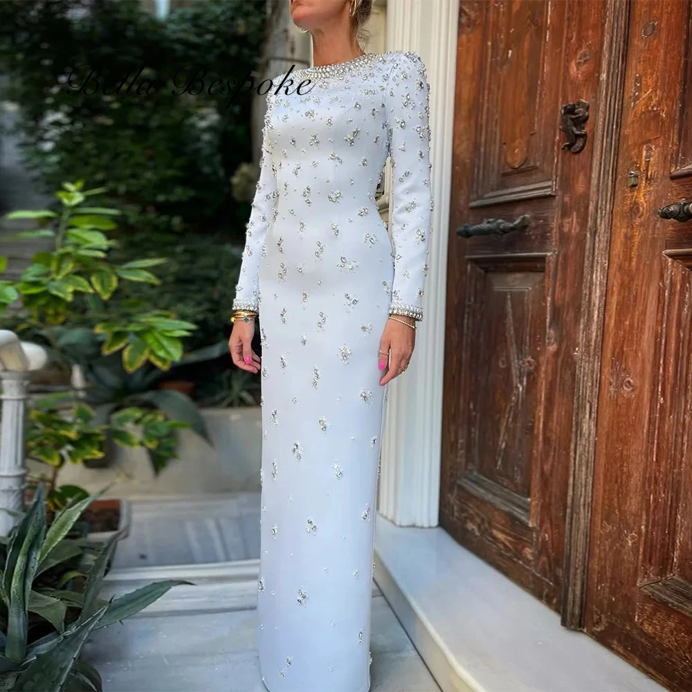 Arabian Crystal Evening Dress Customized Round Neck Long Sleeves Beading Pearls Straight Floor Length Saudi Arabic Prom Gown
Arabian Crystal Evening Dress Customized Round Neck Long Sleeves Beading Pearls Straight Floor Length Saudi Arabic Prom Gown