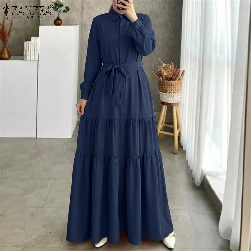 ZANZEA 2026, весеннее длинное платье макси, женское мусульманское, Турция, Абая, халат Femme, элегантное однотонное рабочее платье с лацканами и длинными рукавами, кафтан
ZANZEA 2026, весеннее длинное платье макси, женское мусульманское, Турция, Абая, халат Femme, элегантное однотонное рабочее платье с лацканами и длинными рукавами, кафтан