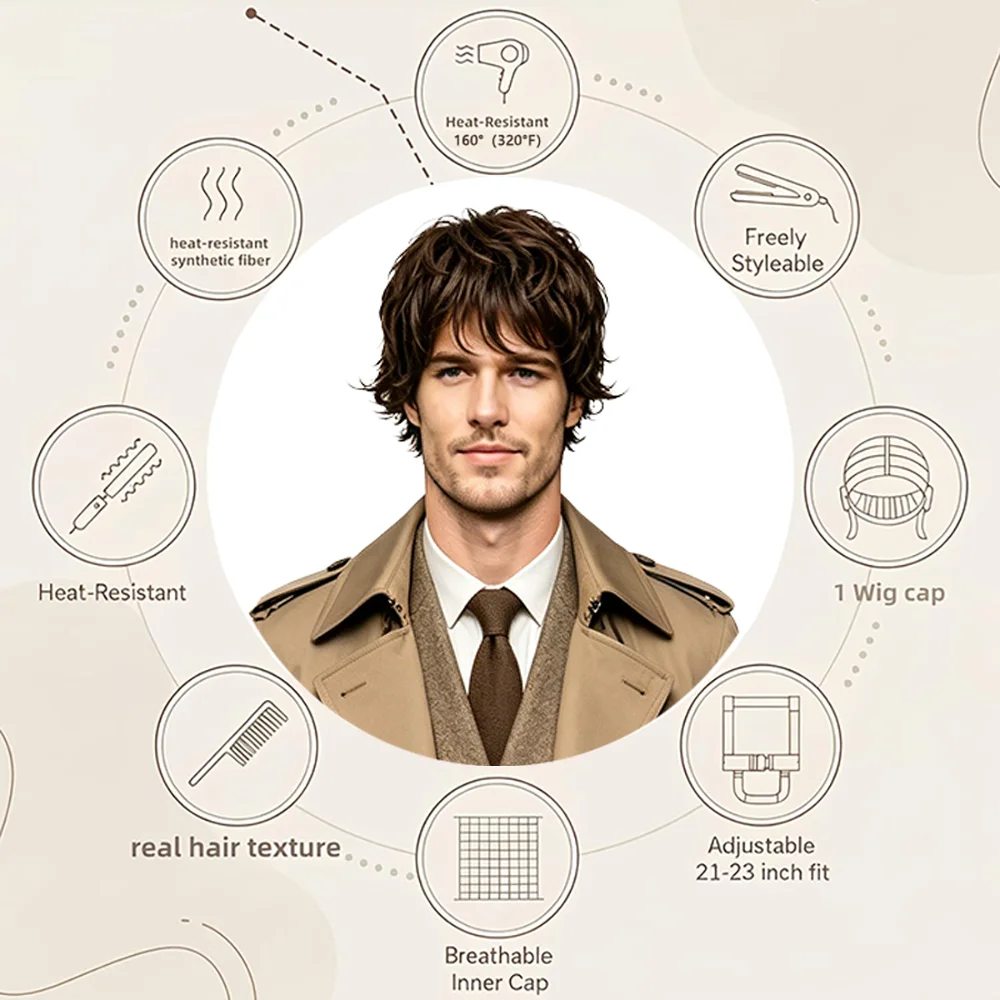 Men's Short Curly Wig Natural Brown Synthetic Full Head Wig For Men Daily Wear Cosplay Party Heat Resistant Realistic Hair Wig
Men's Short Curly Wig Natural Brown Synthetic Full Head Wig For Men Daily Wear Cosplay Party Heat Resistant Realistic Hair Wig