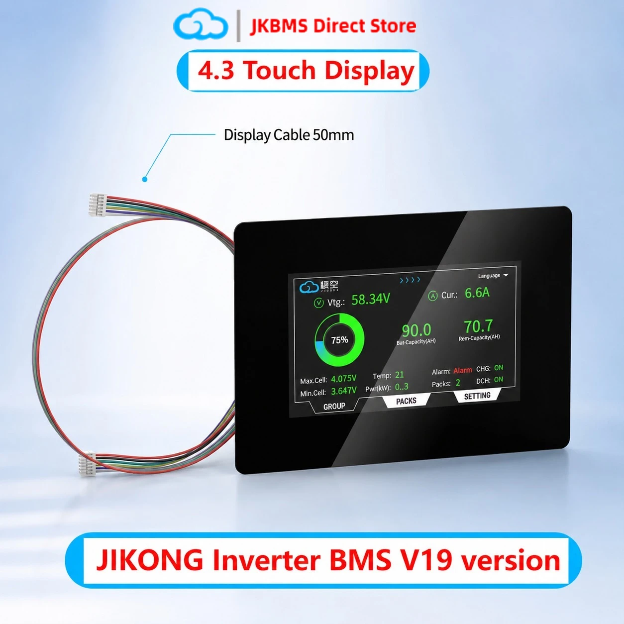 JIKONG BMS 4.3 inch LCD Screen Display JK BMS Accessory V19 Intelligent Battery Level Indicator Monitor
JIKONG BMS 4.3 inch LCD Screen Display JK BMS Accessory V19 Intelligent Battery Level Indicator Monitor