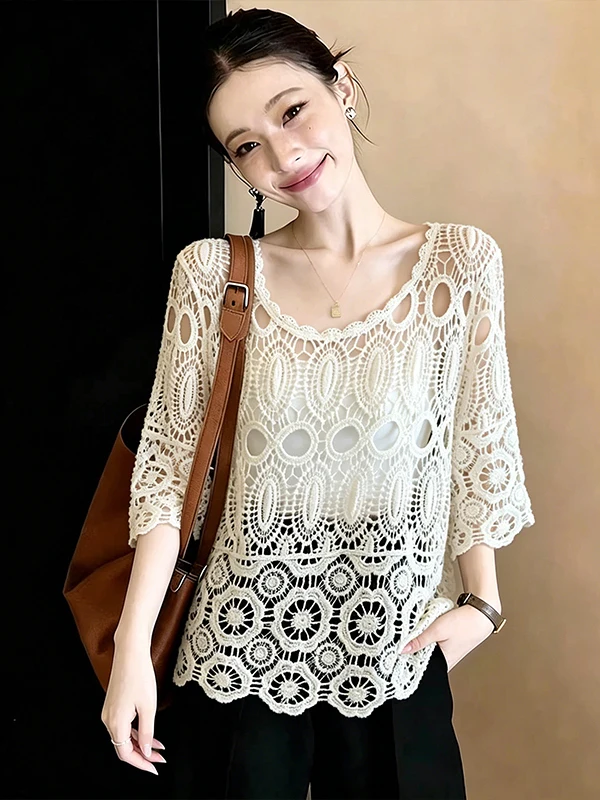 Large Size Bohemian Lace Knitted Hollow out Thin Women's Top Summer New Style Fashionable Outerwear round Neck Casual Shirt
Large Size Bohemian Lace Knitted Hollow out Thin Women's Top Summer New Style Fashionable Outerwear round Neck Casual Shirt