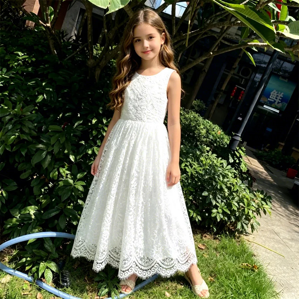 White Lace Flower Girl Dress with Big Bow Elegant Sleeveless A-Line Ball Gowns Formal Communion Wedding Party Dresses
White Lace Flower Girl Dress with Big Bow Elegant Sleeveless A-Line Ball Gowns Formal Communion Wedding Party Dresses