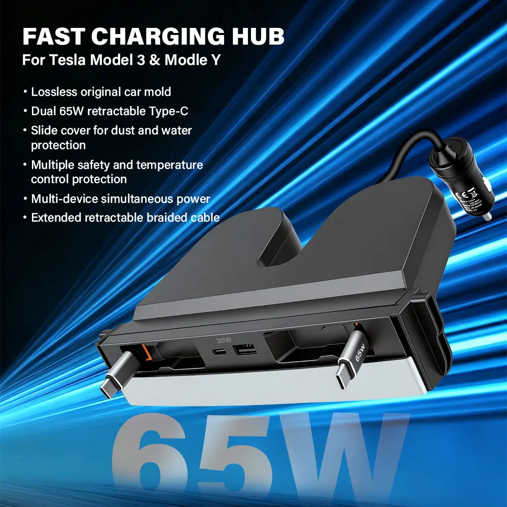 65W Retractable USB Hub Charger For Tesla Model 3 Highland Y Juniper Center Console Docking Station Fast Charge
65W Retractable USB Hub Charger For Tesla Model 3 Highland Y Juniper Center Console Docking Station Fast Charge