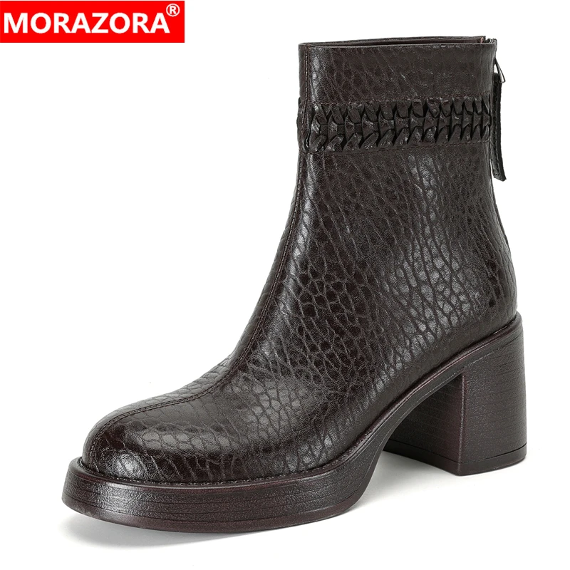 MORAZORA INS New Genuine Leather Boots Women Zipper Chunky High Heels Ankle Boots Office Lady Platform Boots
MORAZORA INS New Genuine Leather Boots Women Zipper Chunky High Heels Ankle Boots Office Lady Platform Boots