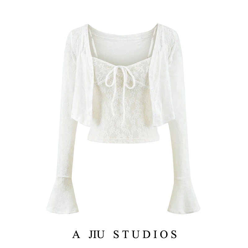 Pure Desire Sexy Lace Open Cardigan Strap Knitted Women's Summer New Simple Elegance Slim Long Sleeve Top And Bottom Set
Pure Desire Sexy Lace Open Cardigan Strap Knitted Women's Summer New Simple Elegance Slim Long Sleeve Top And Bottom Set