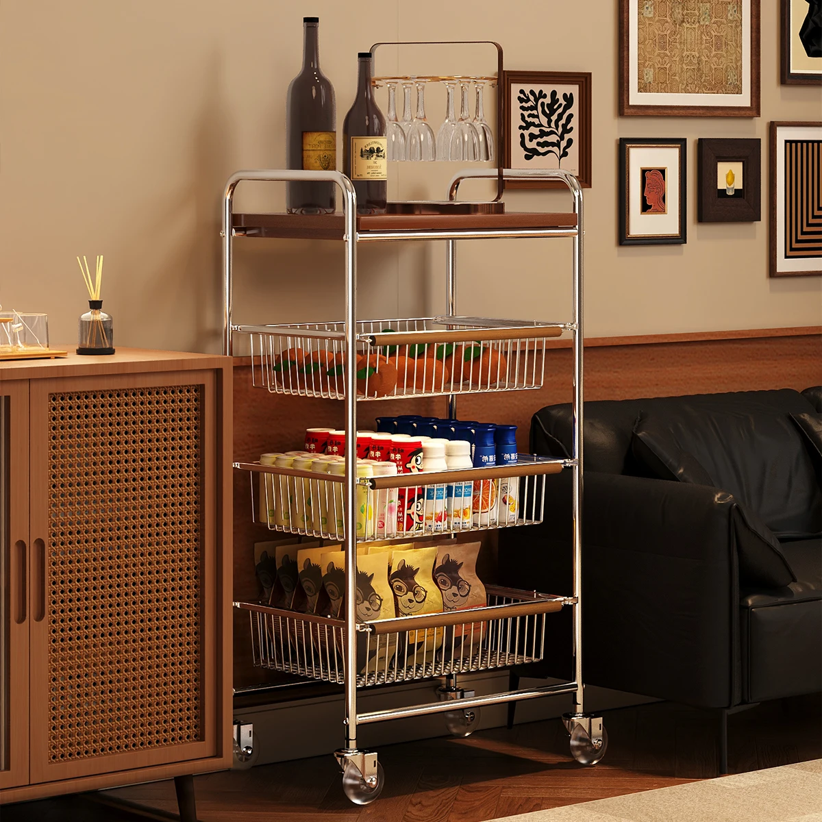 Medieval trolley snack rack living room mobile sofa side side cabinet Internet celebrity kitchen fruit storage rack
Medieval trolley snack rack living room mobile sofa side side cabinet Internet celebrity kitchen fruit storage rack