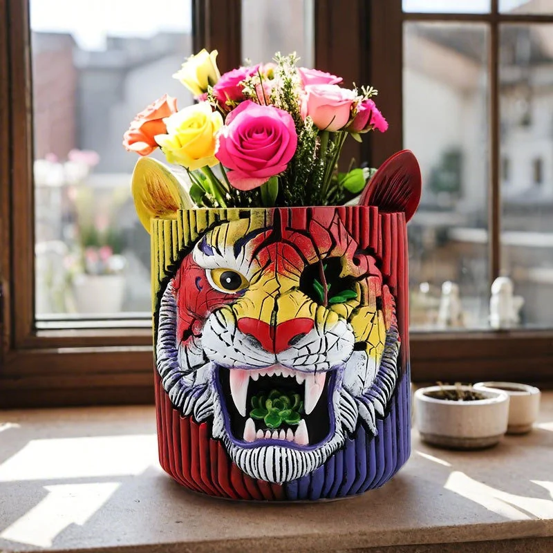 Colorful Tiger Face Animal Flower Pot Creative Color Resin Flower Arrangement Green Plants Outdoor Courtyard Flower Pot Decor
Colorful Tiger Face Animal Flower Pot Creative Color Resin Flower Arrangement Green Plants Outdoor Courtyard Flower Pot Decor