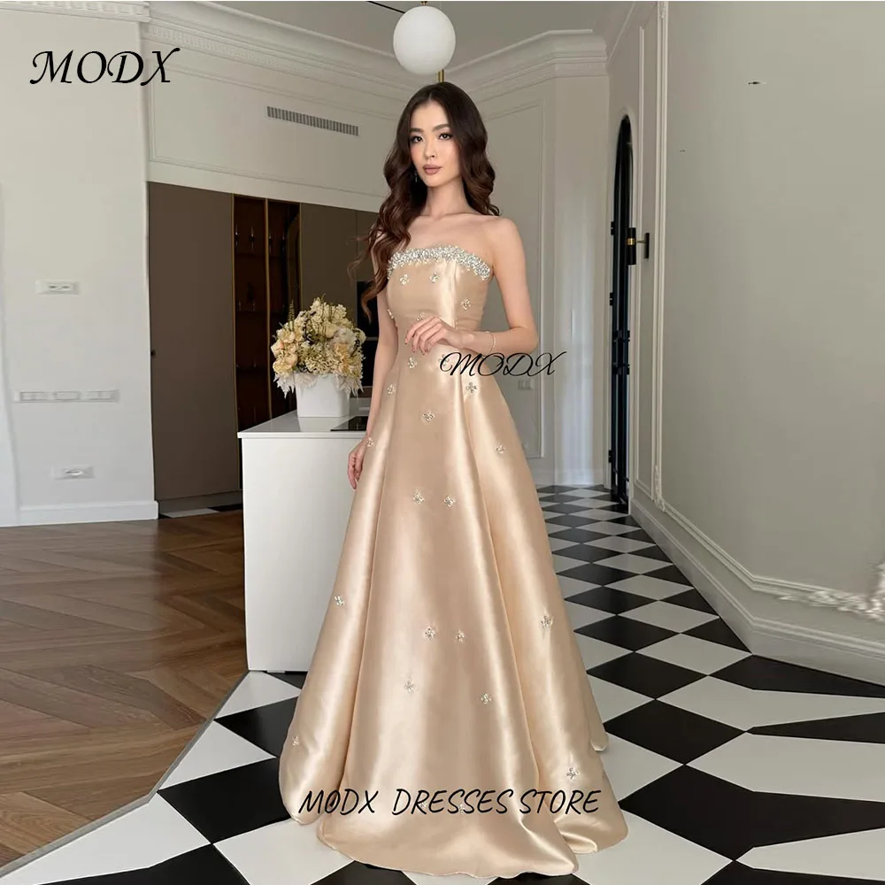 MODX Women's Strapless Evening Dress Champagne Satin Rhinestone Embellished Ball Gown Maxi Prom Party Formal Outfit Customized
MODX Women's Strapless Evening Dress Champagne Satin Rhinestone Embellished Ball Gown Maxi Prom Party Formal Outfit Customized