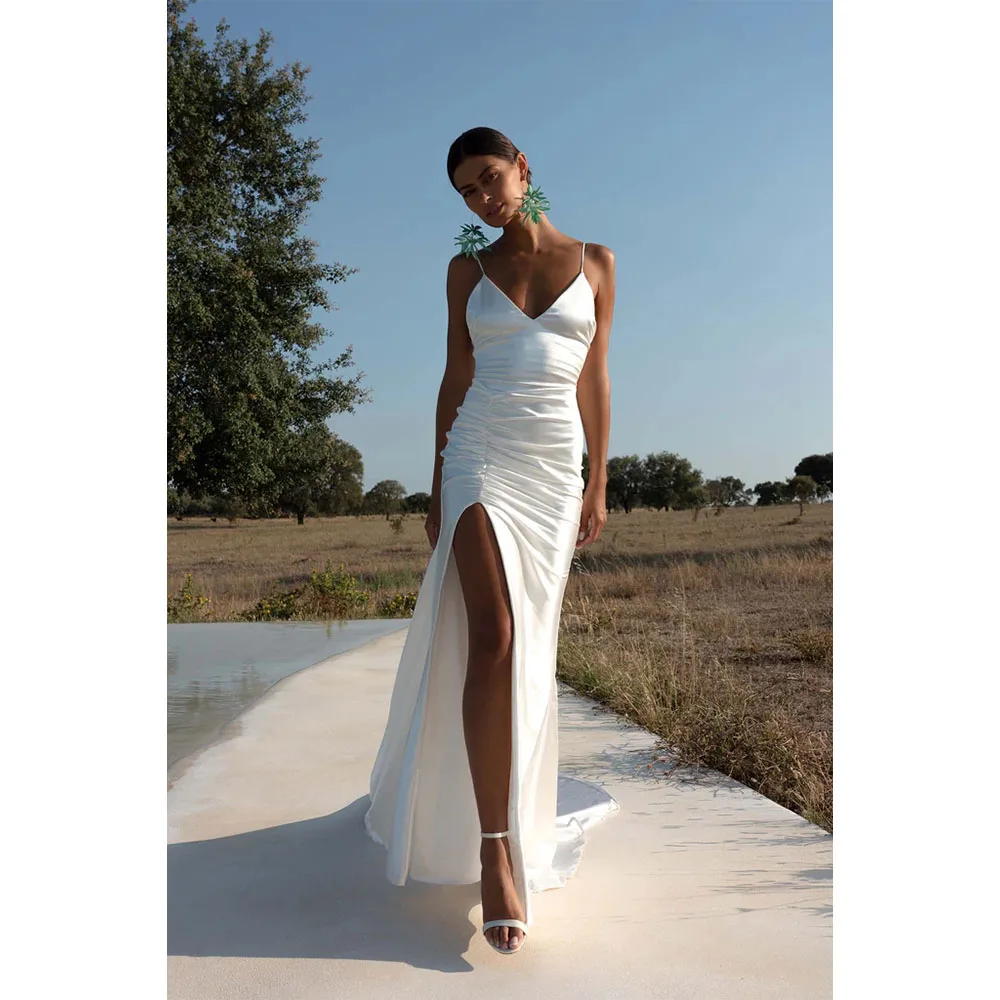 Boho V-Neck Wedding Dress Women 2025 Spaghetti Straps Satin Beach Mermaid Bridal Gown Civil Vestidos de Novia Bohemio Customized
Boho V-Neck Wedding Dress Women 2025 Spaghetti Straps Satin Beach Mermaid Bridal Gown Civil Vestidos de Novia Bohemio Customized