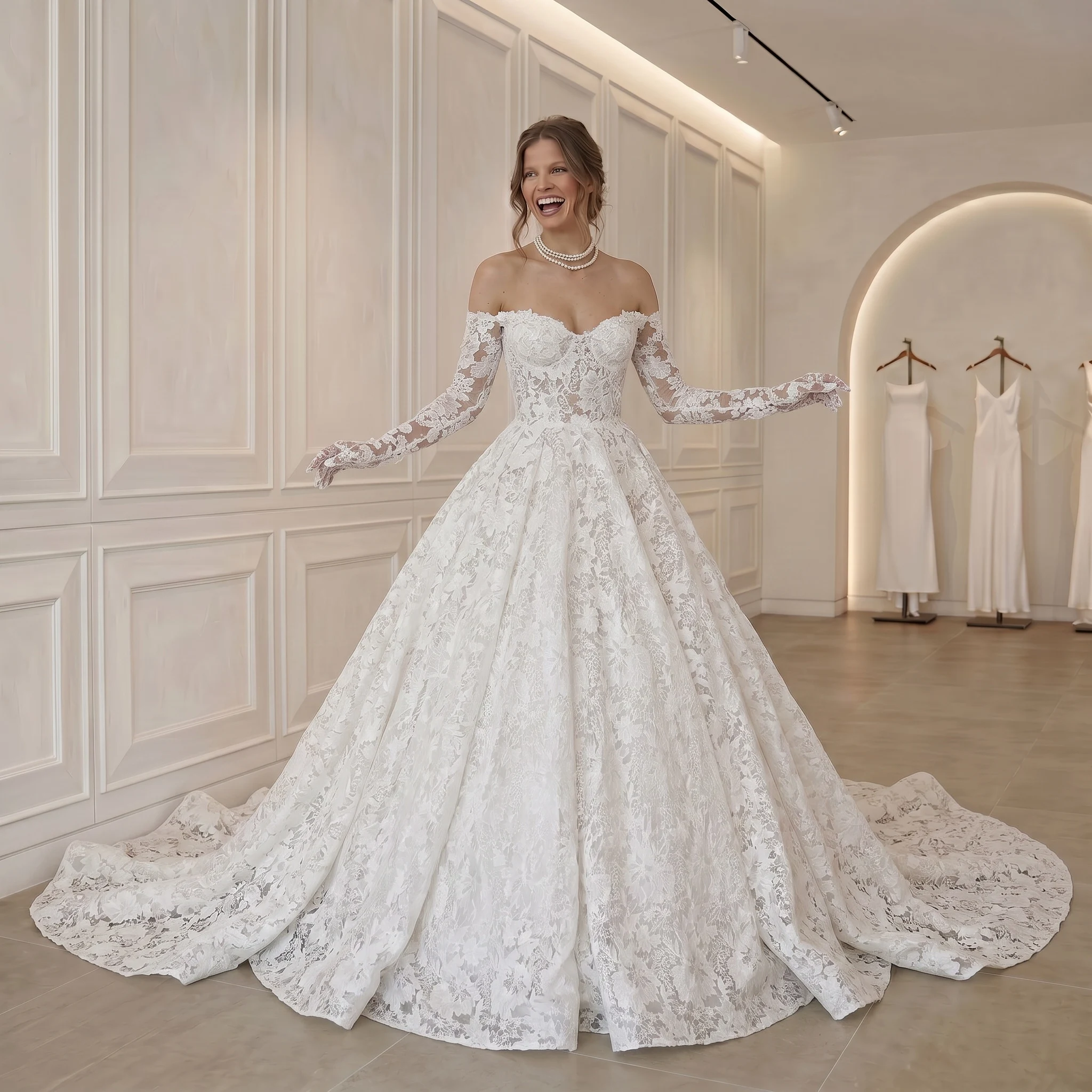 Long Sleeve Lace Ballgown Wedding Dress Sweetheart Neck Cathedral Train Princess Bridal Gown Custom Ivory Vestido De Novia
Long Sleeve Lace Ballgown Wedding Dress Sweetheart Neck Cathedral Train Princess Bridal Gown Custom Ivory Vestido De Novia