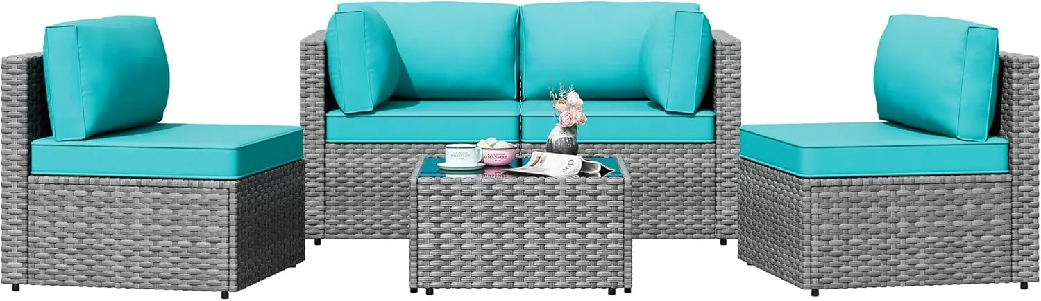Patio Furniture Sets, 5 Piece Outdoor Sectional Sofas, Wicker Rattan Outdoor Furniture Patio Conversation Set, All-Weather PE Ra
Patio Furniture Sets, 5 Piece Outdoor Sectional Sofas, Wicker Rattan Outdoor Furniture Patio Conversation Set, All-Weather PE Ra