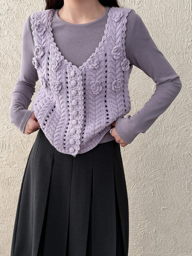 Kalemt Women 3D Floral Crochet Vintage Sweater Vest V Neck Hollow Out Wool Blend Knit Vest Layering Tank Top
Kalemt Women 3D Floral Crochet Vintage Sweater Vest V Neck Hollow Out Wool Blend Knit Vest Layering Tank Top