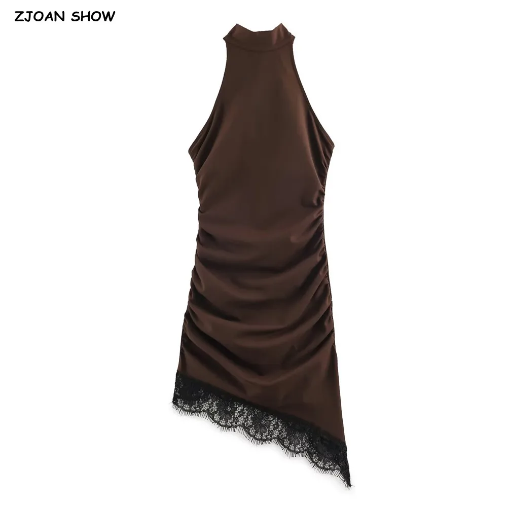 Sexy Women Coffee Stain Tie Bow Halter Dress Short No Back Backless Spliced Lace Hem Fold Package Hips Short Dresses Summer Robe
Sexy Women Coffee Stain Tie Bow Halter Dress Short No Back Backless Spliced Lace Hem Fold Package Hips Short Dresses Summer Robe
