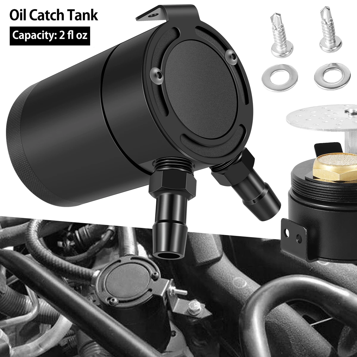 2-Port Reservoir Fuel Tanks Oil Catch Can Box with Baffled Universal Air Oil Separator 59ml Oil Catch Tank Car Accessories
2-Port Reservoir Fuel Tanks Oil Catch Can Box with Baffled Universal Air Oil Separator 59ml Oil Catch Tank Car Accessories