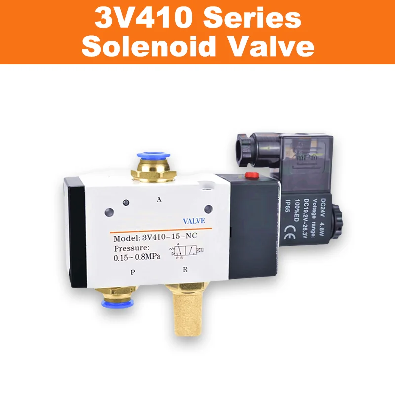 3V410-15 Solenoid Valve 3/2 Way Pneumatic Air Valve DC12V DC24V AC110V AC220V with 6mm 8mm 10mm Push In Fittings
3V410-15 Solenoid Valve 3/2 Way Pneumatic Air Valve DC12V DC24V AC110V AC220V with 6mm 8mm 10mm Push In Fittings