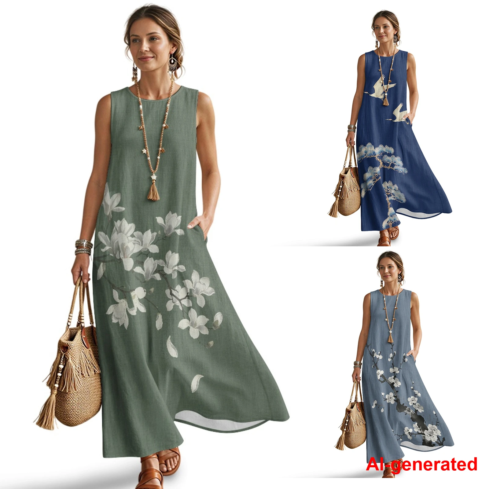 Imitation Linen Loose Vest Long Skirt Chinese Flowers Maxi Dresses for Women Beach Vacation Sundress Summer Dresses with Pocket
Imitation Linen Loose Vest Long Skirt Chinese Flowers Maxi Dresses for Women Beach Vacation Sundress Summer Dresses with Pocket